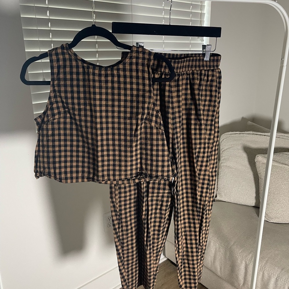 Elegant Brown Checkered Women's Jumpsuit